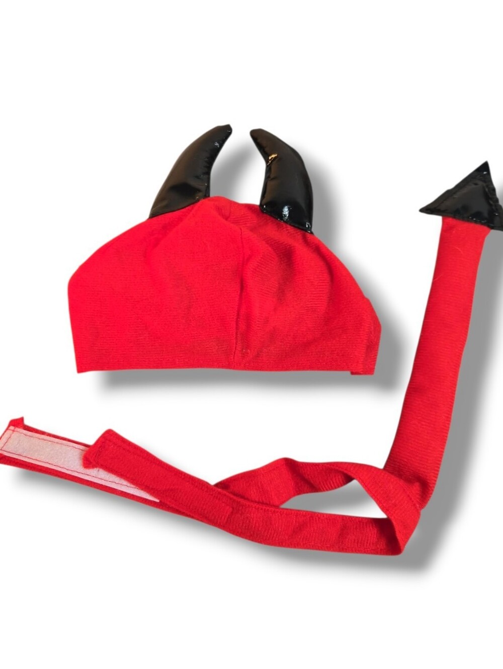 Dog Red Devil Costume Small, Red & Black Horns Hat & Tail Halloween Puppy Pet